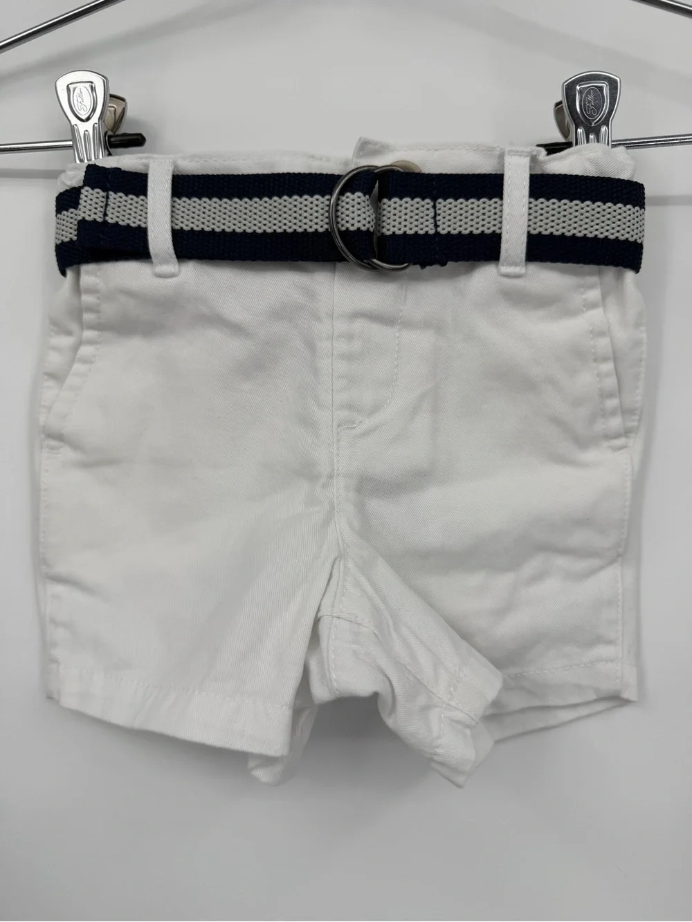 NWT The Children's Place White Chino Shorts with Navy & White Striped Belt